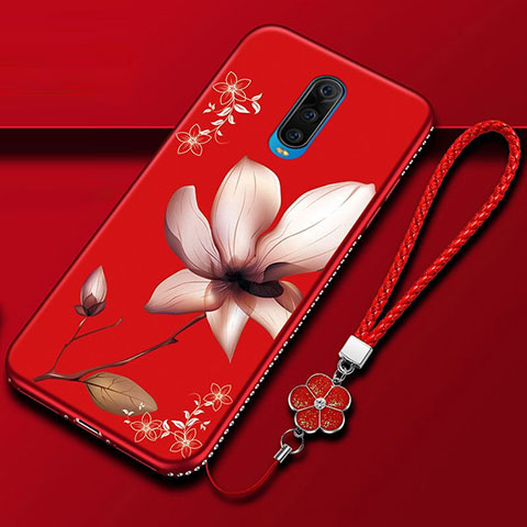 Coque Silicone Fleurs Souple Couleur Unie Etui Housse pour Oppo R17 Pro Rouge