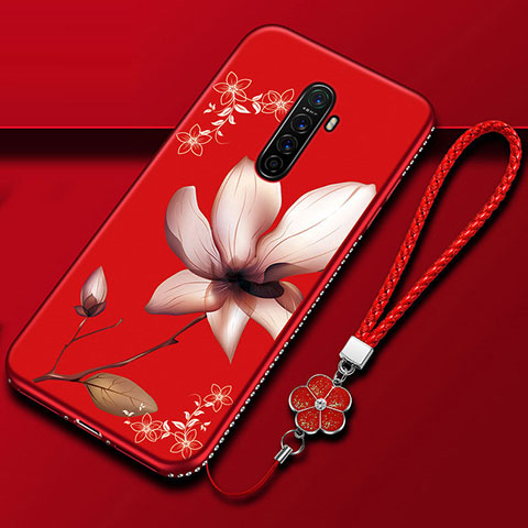 Coque Silicone Fleurs Souple Couleur Unie Etui Housse pour Oppo Reno Ace Vin Rouge