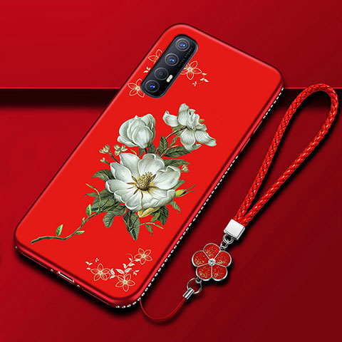 Coque Silicone Fleurs Souple Couleur Unie Etui Housse pour Oppo Reno3 Pro Rouge