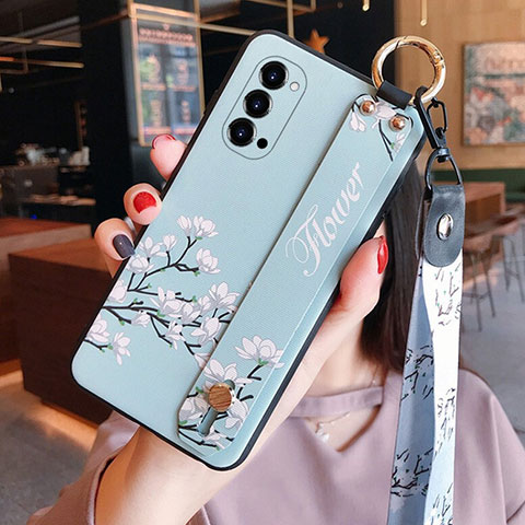 Coque Silicone Fleurs Souple Couleur Unie Etui Housse pour Oppo Reno4 Pro 5G Bleu Ciel