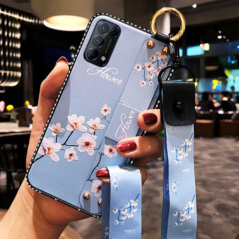 Coque Silicone Fleurs Souple Couleur Unie Etui Housse pour Oppo Reno5 5G Bleu Clair