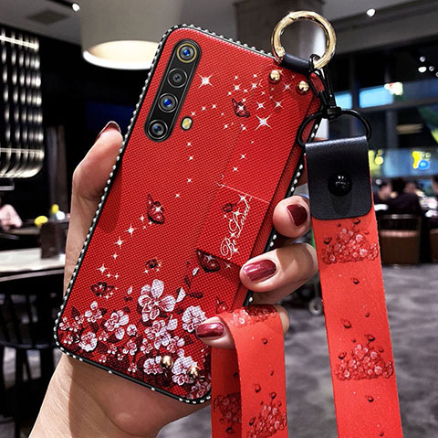 Coque Silicone Fleurs Souple Couleur Unie Etui Housse pour Realme X50 5G Rouge