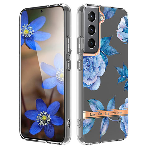 Coque Silicone Fleurs Souple Couleur Unie Etui Housse pour Samsung Galaxy S21 Plus 5G Bleu