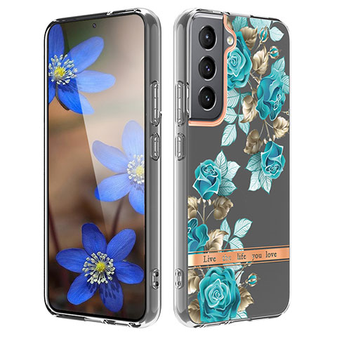 Coque Silicone Fleurs Souple Couleur Unie Etui Housse pour Samsung Galaxy S21 Plus 5G Cyan