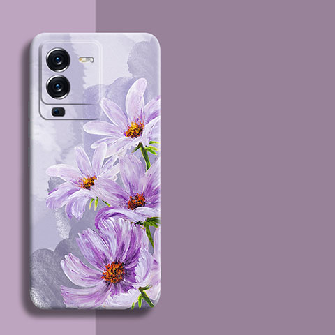 Coque Silicone Fleurs Souple Couleur Unie Etui Housse pour Vivo V25 Pro 5G Violet Clair