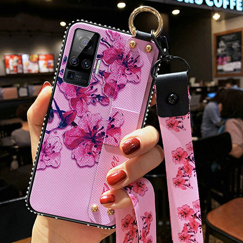 Coque Silicone Fleurs Souple Couleur Unie Etui Housse pour Vivo X50 Pro 5G Violet