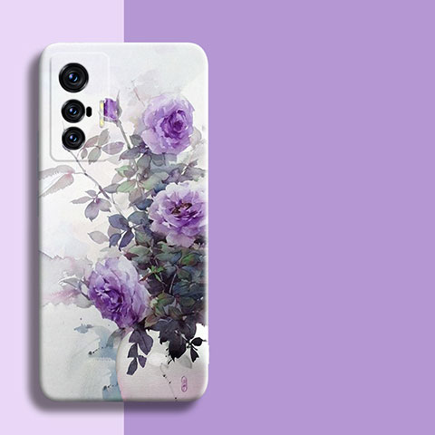 Coque Silicone Fleurs Souple Couleur Unie Etui Housse pour Vivo X70 5G Violet