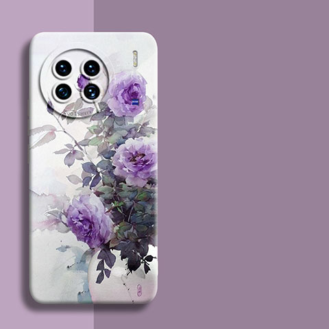 Coque Silicone Fleurs Souple Couleur Unie Etui Housse pour Vivo X90 5G Violet Clair