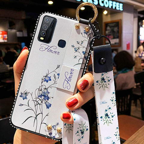 Coque Silicone Fleurs Souple Couleur Unie Etui Housse pour Vivo Y50 Blanc