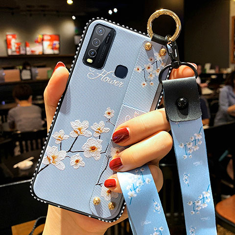 Coque Silicone Fleurs Souple Couleur Unie Etui Housse pour Vivo Y50 Bleu