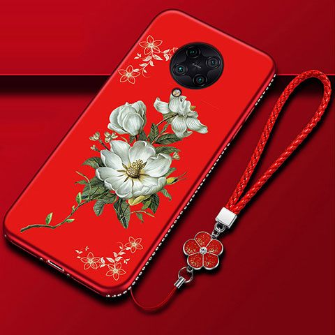 Coque Silicone Fleurs Souple Couleur Unie Etui Housse pour Xiaomi Poco F2 Pro Rouge