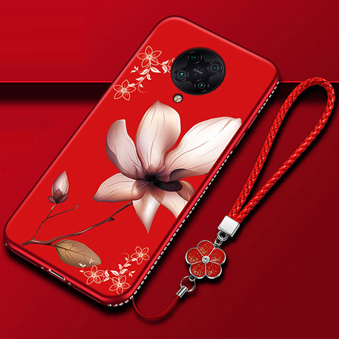 Coque Silicone Fleurs Souple Couleur Unie Etui Housse pour Xiaomi Poco F2 Pro Vin Rouge