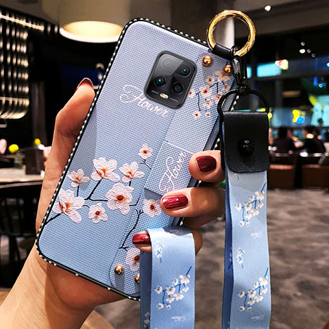 Coque Silicone Fleurs Souple Couleur Unie Etui Housse pour Xiaomi Redmi 10X Pro 5G Bleu Ciel