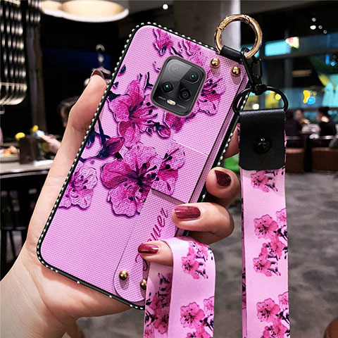 Coque Silicone Fleurs Souple Couleur Unie Etui Housse pour Xiaomi Redmi 10X Pro 5G Violet