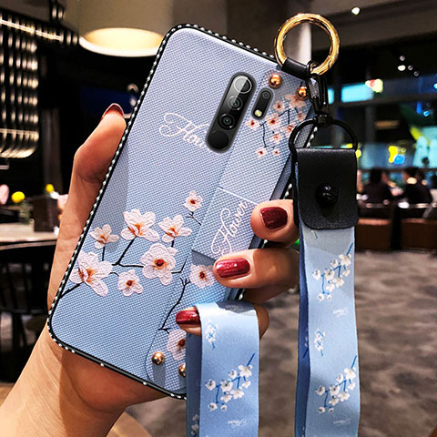 Coque Silicone Fleurs Souple Couleur Unie Etui Housse pour Xiaomi Redmi 9 Prime India Bleu Ciel