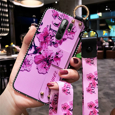 Coque Silicone Fleurs Souple Couleur Unie Etui Housse pour Xiaomi Redmi 9 Violet