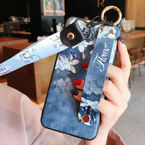 Coque Silicone Fleurs Souple Couleur Unie Etui Housse pour Xiaomi Redmi 9A Bleu