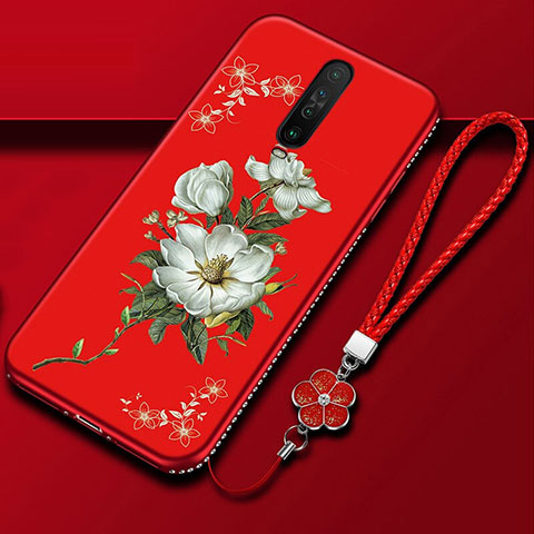 Coque Silicone Fleurs Souple Couleur Unie Etui Housse pour Xiaomi Redmi K30i 5G Rouge