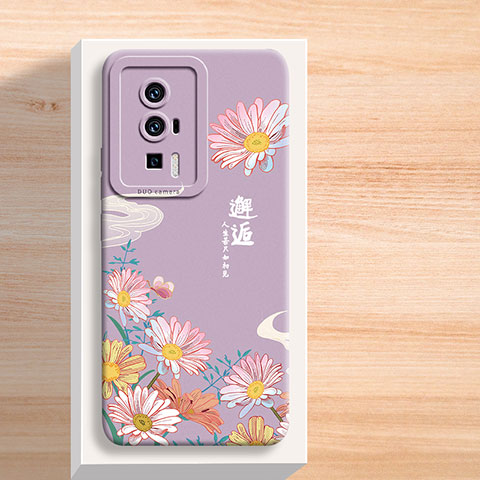 Coque Silicone Fleurs Souple Couleur Unie Etui Housse pour Xiaomi Redmi K60 5G Violet Clair