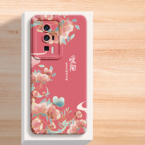 Coque Silicone Fleurs Souple Couleur Unie Etui Housse pour Xiaomi Redmi K60 Pro 5G Rouge