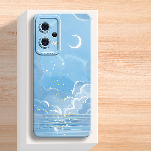 Coque Silicone Fleurs Souple Couleur Unie Etui Housse pour Xiaomi Redmi Note 12 5G Bleu