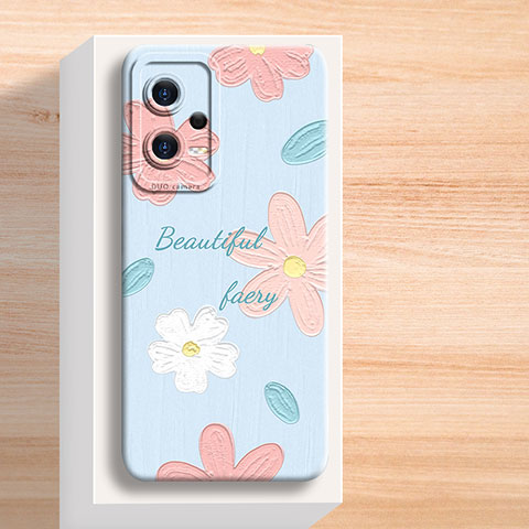 Coque Silicone Fleurs Souple Couleur Unie Etui Housse pour Xiaomi Redmi Note 12 Pro+ Plus 5G Bleu