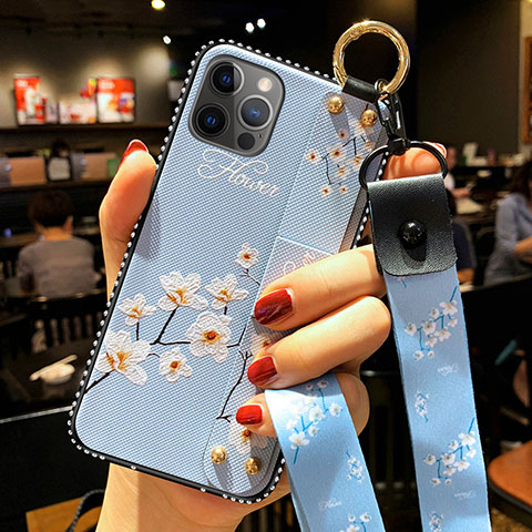 Coque Silicone Fleurs Souple Couleur Unie Etui Housse S01 pour Apple iPhone 12 Pro Bleu Clair