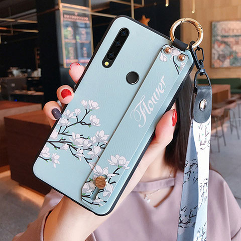 Coque Silicone Fleurs Souple Couleur Unie Etui Housse S01 pour Huawei Enjoy 10 Plus Bleu Ciel