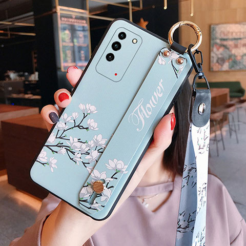 Coque Silicone Fleurs Souple Couleur Unie Etui Housse S01 pour Huawei Honor X10 5G Cyan