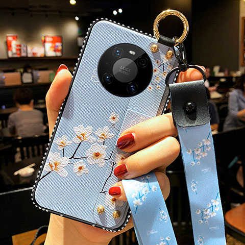 Coque Silicone Fleurs Souple Couleur Unie Etui Housse S01 pour Huawei Mate 40E Pro 4G Bleu Clair