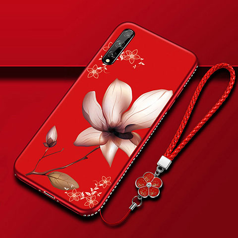 Coque Silicone Fleurs Souple Couleur Unie Etui Housse S01 pour Huawei P smart S Vin Rouge