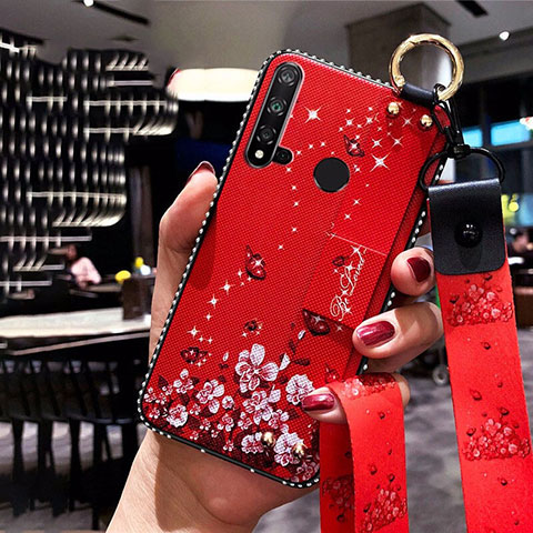 Coque Silicone Fleurs Souple Couleur Unie Etui Housse S01 pour Huawei P20 Lite (2019) Rouge