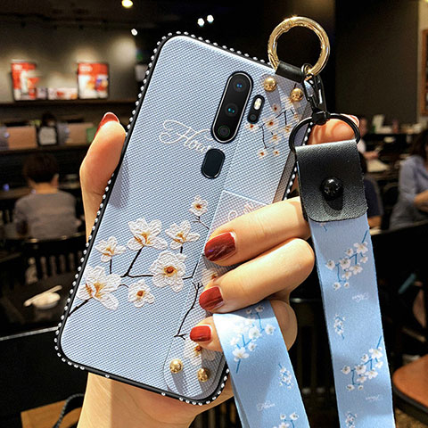 Coque Silicone Fleurs Souple Couleur Unie Etui Housse S01 pour Oppo A5 (2020) Bleu Ciel