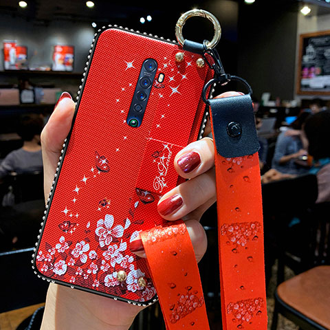 Coque Silicone Fleurs Souple Couleur Unie Etui Housse S01 pour Oppo Reno2 Rouge