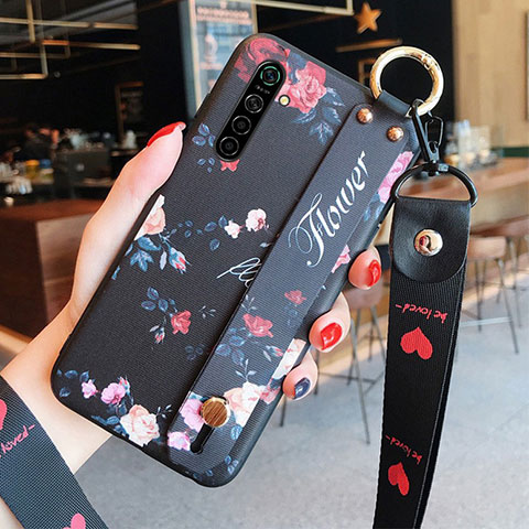 Coque Silicone Fleurs Souple Couleur Unie Etui Housse S01 pour Realme X2 Noir