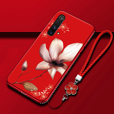 Coque Silicone Fleurs Souple Couleur Unie Etui Housse S01 pour Realme X50 5G Vin Rouge