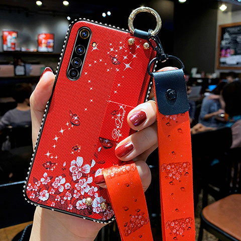 Coque Silicone Fleurs Souple Couleur Unie Etui Housse S01 pour Realme X50 Pro 5G Rouge