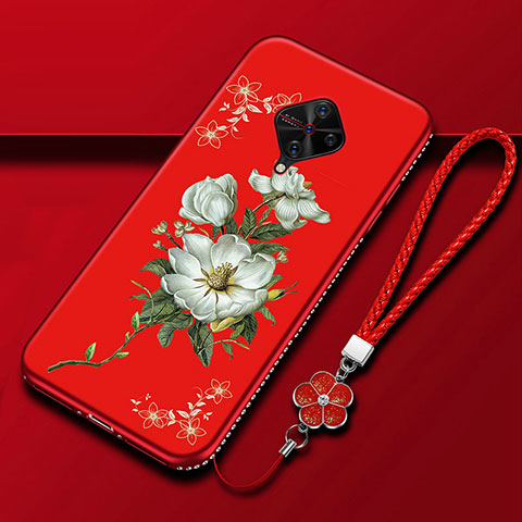 Coque Silicone Fleurs Souple Couleur Unie Etui Housse S01 pour Vivo S1 Pro Rouge