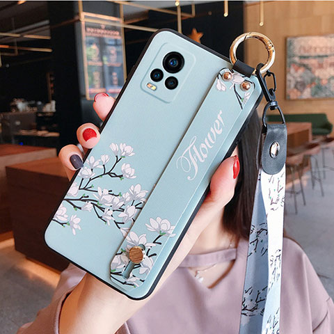 Coque Silicone Fleurs Souple Couleur Unie Etui Housse S01 pour Vivo V20 Pro 5G Bleu Clair