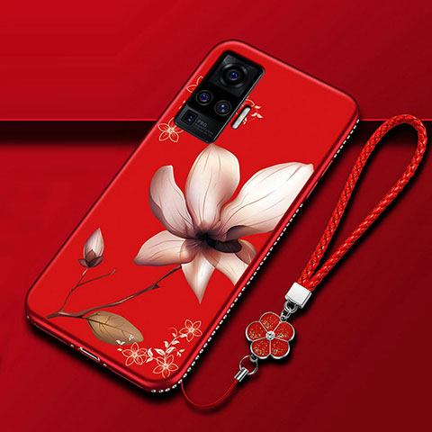 Coque Silicone Fleurs Souple Couleur Unie Etui Housse S01 pour Vivo X51 5G Vin Rouge