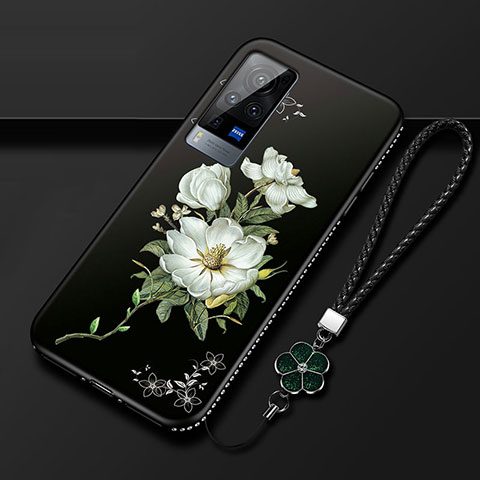 Coque Silicone Fleurs Souple Couleur Unie Etui Housse S01 pour Vivo X60 Pro 5G Noir