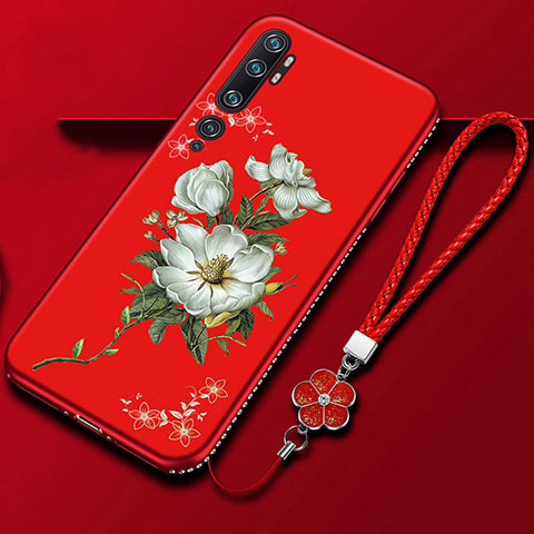 Coque Silicone Fleurs Souple Couleur Unie Etui Housse S01 pour Xiaomi Mi Note 10 Pro Rouge