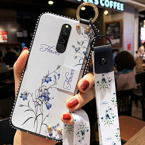 Coque Silicone Fleurs Souple Couleur Unie Etui Housse S01 pour Xiaomi Redmi 8 Blanc