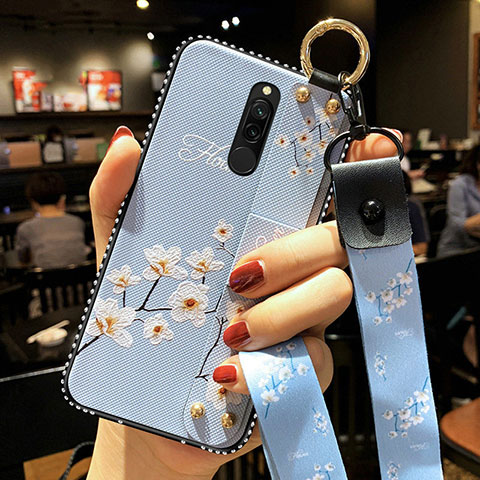 Coque Silicone Fleurs Souple Couleur Unie Etui Housse S01 pour Xiaomi Redmi 8 Bleu Ciel