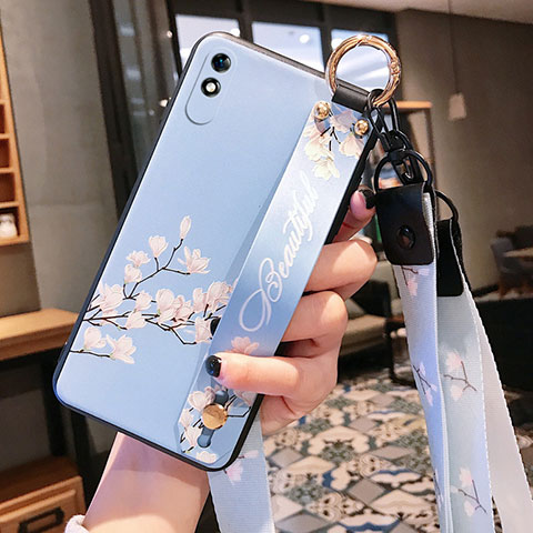 Coque Silicone Fleurs Souple Couleur Unie Etui Housse S01 pour Xiaomi Redmi 9A Bleu Clair