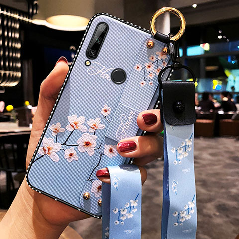 Coque Silicone Fleurs Souple Couleur Unie Etui Housse S02 pour Huawei Enjoy 10 Plus Bleu Ciel