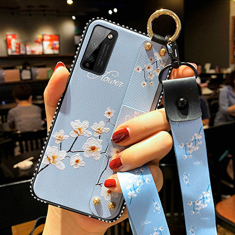 Coque Silicone Fleurs Souple Couleur Unie Etui Housse S02 pour Huawei Honor 30 Lite 5G Bleu Clair