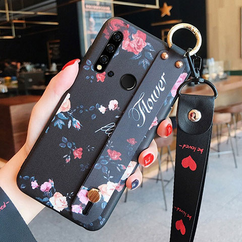 Coque Silicone Fleurs Souple Couleur Unie Etui Housse S02 pour Huawei P20 Lite (2019) Noir