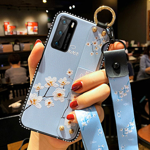 Coque Silicone Fleurs Souple Couleur Unie Etui Housse S02 pour Huawei P40 Bleu Ciel