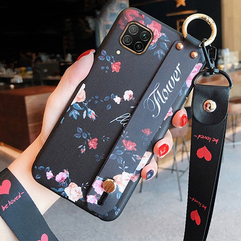 Coque Silicone Fleurs Souple Couleur Unie Etui Housse S02 pour Huawei P40 Lite Noir